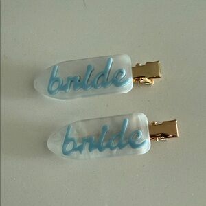 Bride Script Hair Clips in Light Blue